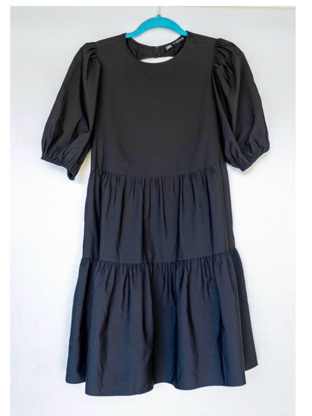 Zara Black Mini Tiered Puff Sleeve Dress